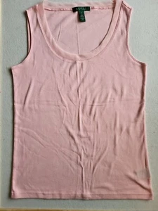 Lauren Ralph Lauren Tank Top Pink Chiffon Around Scoop Neck Sz M - Picture 1 of 6