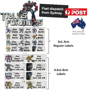 Transformers Personalised name labels Vinyl School Book Vinyl kids waterproof - Picture 1 of 3