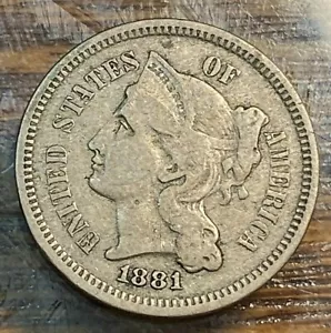 1881 3 Cent Nickel Nice Original XF CHN - Picture 1 of 2