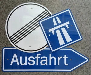 GERMAN AUTOBAHN SIGNS / Three Piece Aluminum Set - ONE PRICE - FREE SHIPPING ! - Picture 1 of 5