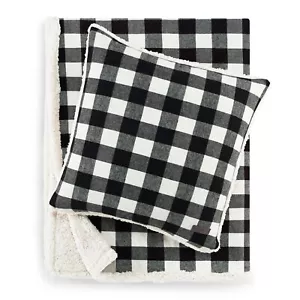 Eddie Bauer Cabin Plaid Cotton Black 2 Piece Throw & - Picture 1 of 8