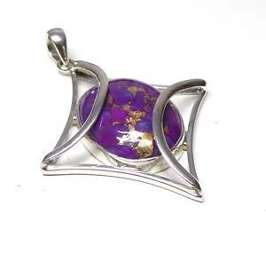Handmade 925 Sterling Silver Caged Statement Purple Copper Turquoise Pendant - Picture 1 of 13