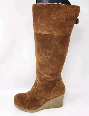 Bjorndal Boots Women's 7M Lyndall Suede Leather  Knee High Chestnut Wedge Heel  - Image 1 of 4