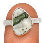 Natural Green Tourmaline In Quartz 925 Sterling Silver Ring Jewelry s.9 CR35605