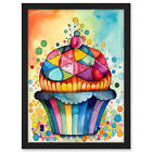 Cupcake Colourful Frosting Modern Watercolour Framed Wall Art Picture Print A3
