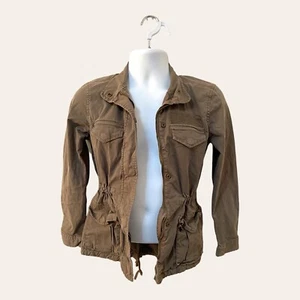 Hinge Zipper Snap Button Front Brown Utility Jacket Cotton Blend Size XS Women - Picture 1 of 11