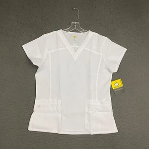 WonderWink Scrub Top Womens Large White Pockets 4 Way Stretch Nurse Workwear - Picture 1 of 9