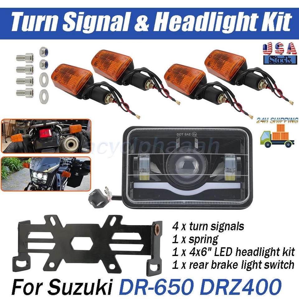 For Suzuki DRZ400 DR650 DR125 LED Headlight & Turn Signal Light &Switch &Bracket Foto 1 de 4