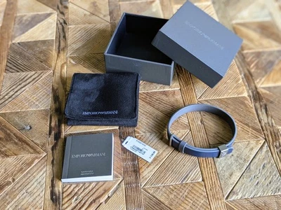 EMPORIO ARMANI Mens Bracelet Reversible Leather Blue & Grey Smart Casual Gift - Image 1 of 4