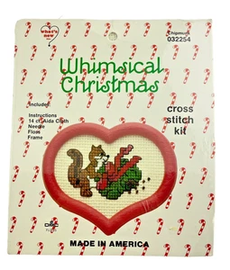 What's New Whimsical Christmas Cross Stitch Chipmunk Red Heart Frame Kit 032254 - Picture 1 of 3