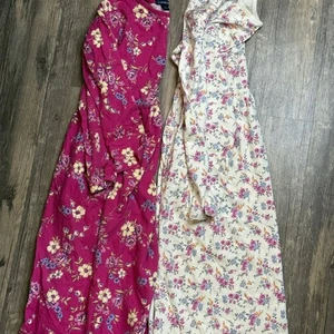 Lot 2 Lands’ End Girls Long Sleeve Floral Knit Dresses Size 8 - Picture 1 of 5