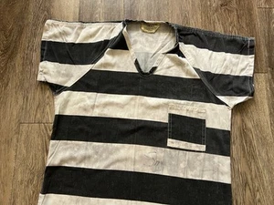 Vintage Authentic Used Texas State Prison System Jail Inmate B&W Striped Shirt - Picture 1 of 17