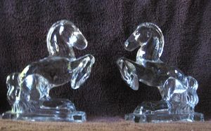 FOSTORIA REARING HORSE CLEAR GLASS BOOKENDS, FIGURINES - Picture 1 of 12