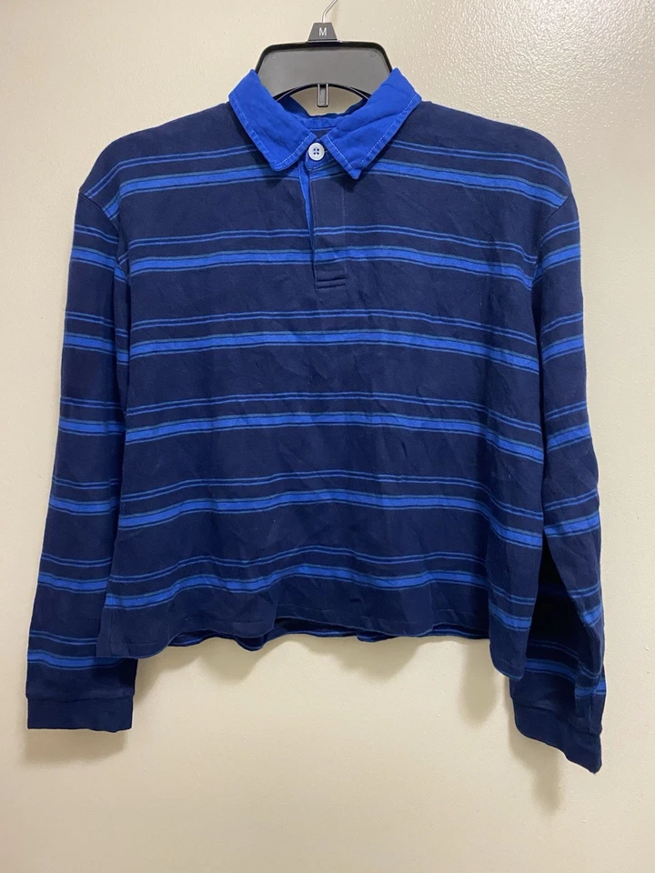 Рубашка Talbots детская толстая хлопковая с длинным рукавом укороченная с длинным рукавом 16 синих полосок - Изображение 1 из 4