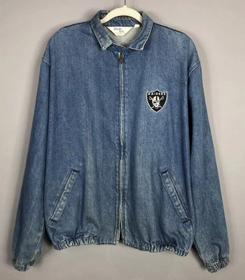 Chaqueta de mezclilla de colección años 90 Chalk Line LA Raiders cremallera completa para hombre XL bolsillos azules EE. UU. NFL Foto 1 de 4