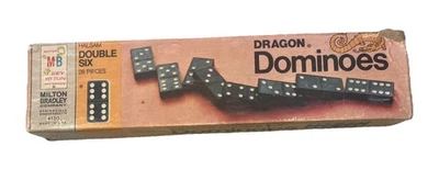 Dragon Dominoes Halsam Double Six Wooden 1970 Milton Bradley 28 Pieces #4130 - Image 1 of 4