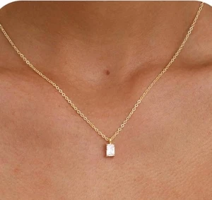 Delicata collana girocollo con diamanti placcati oro 14 carati ciondolo semplice zirconi - Foto 1 di 4