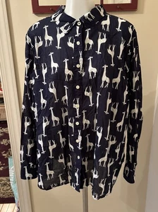 Talbots 3XP Langarmbluse marine weiß Giraffenmuster Knopfleiste leicht - Bild 1 von 15
