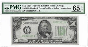 1934 $50 CHICAGO FRN. PMG GEM Uncirculated 65 EPQ Banknote. - Picture 1 of 2