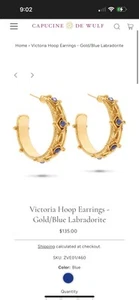 New Capucine De Wulf Victoria Hoop Earrings - Gold/Blue Labradorite. $135 - Picture 1 of 14