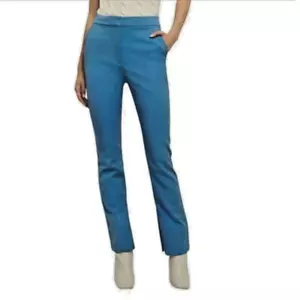 Pantalone Derek Lam 10 Crosby Malika sartoriale slim dritto blu cotone taglia 0 nuovo con etichette - Foto 1 di 10