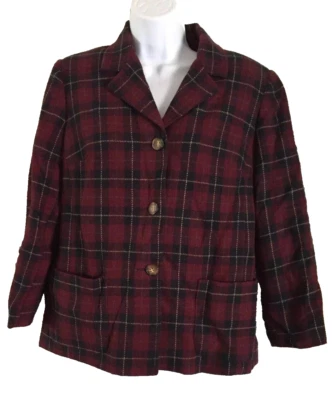 VTG 90's White Stag Tartan Plaid Wool Blend Jacket Sz 10 Blazer Red Black Lined - Image 1 of 4