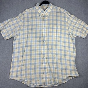 Brooks Brothers Hemd Herren XL Knopfleiste S/S 100% Leinen gelb kariert 346 Preppy - Bild 1 von 8