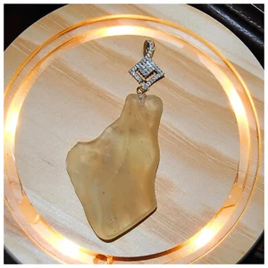 "The Rock of God" Libyan Desert Tektite 80 Carat Stone w/ Diamond & Gold Pendant - Picture 1 of 8