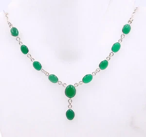 8.20 GM 925 Argento Sterling Verde Naturale Onice Gemma Lunetta Collana Misura - Foto 1 di 4