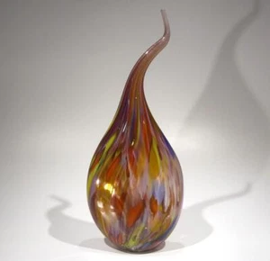 HAND BLOWN GLASS ART SCULPTURE, DIRWOOD GLASS, RED GOLD BLUE AQUA PURPLE, n3806 - Picture 1 of 9