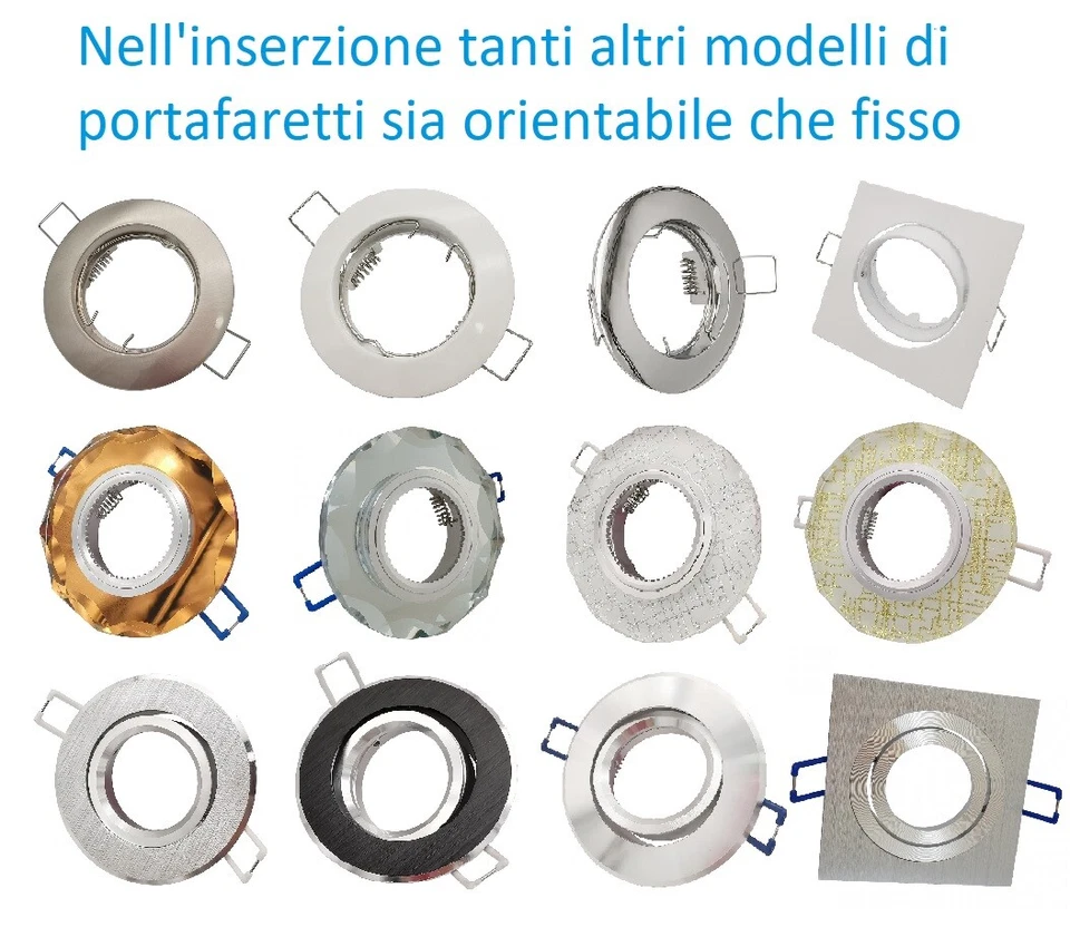 PORTA FARETTO DA INCASSO FISSO ORIENTABILE LAMPADINE LED GU10 MR16 controsoffitt - Immagine 1 di 2