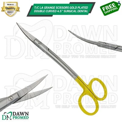 Tijeras T/C La Grange Chapadas en Oro Doble Curvado 4.5" Quirúrgico Dental Alemán Gr Foto 1 de 4