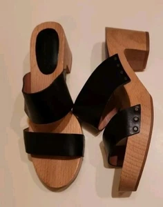 Madewell Größe 6,5 M The Clara 2-Riemen Holz Clog Sandalen schwarz Absätze - Bild 1 von 9