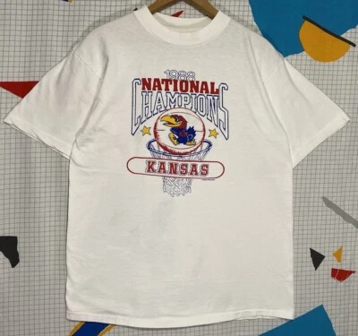 Vintage Kansas Jayhawks Tshirt Large 80s 1988 Championship Basketball University - Image 1 of 4