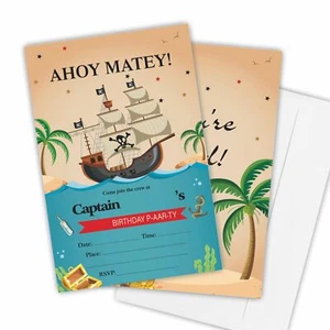 Pirate Treasure Birthday Invitation4"X 6" Little Captain Double-Sided Invites... - Picture 1 of 4