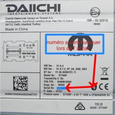 FIAT DAIICHI FIORINO LINEA LANCIA QUBO Continental VP1,VP2 CZEC car radio code - Image 1 of 3