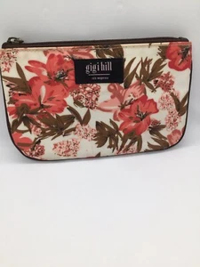 Gigi Hill Cosmetic Small Pouch Bag Floral White Brown GUC - Picture 1 of 3