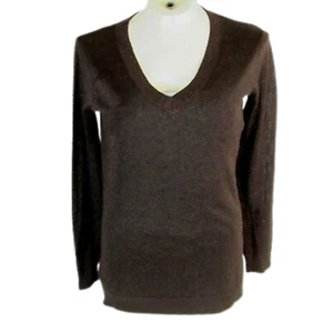Brown / Gold Metallic V-Neck Sweater by Rafaella New Msrp $58.00 - Picture 1 of 3