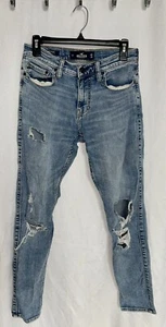 Hollister Distressed Skinny Jeans Men's Size 29x32 Light Wash Blue Denim Stretch - Picture 1 of 5