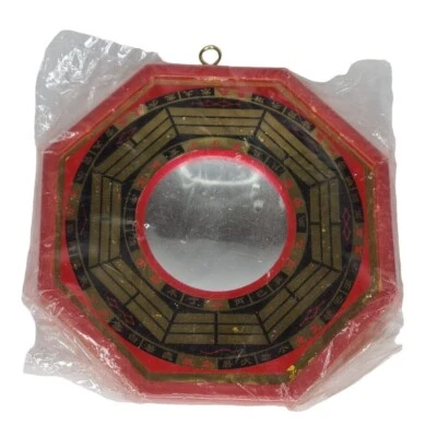 Espejo Bagua cóncavo Feng Shui rojo negro dorado octágono Foto 1 de 4