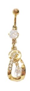 Belly Ring Fancy Teardrop Clear Gem In Gold IP Dangle Naval Belly Ring - Picture 1 of 3