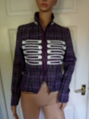 Cutie purple check zip up jacket white lace stripe buttons size S bnwt going out - Image 1 of 4