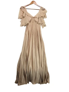 60s Babydoll Dress Sz 11 Tan Flutter Sleeve Sexy V-Neck Forest Fairy Lingerie - Picture 1 of 24