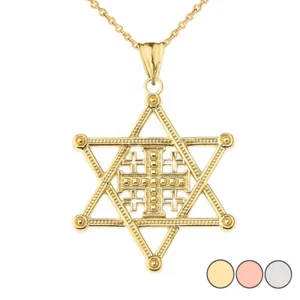 Star of David Jerusalem Cross Pendant Necklace in Gold - Picture 1 of 9