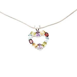 Multi-Gemstone Heart Necklace And Earrings Set in Sterling Silver - Picture 1 of 5