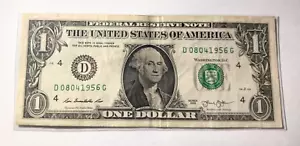 $1 FANCY SERIAL NUMBER BIRTHDAY OR ANNIVERSARY NOTE FOR AUGUST 04, 1956 - Picture 1 of 2