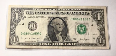 $1 FANCY SERIAL NUMBER BIRTHDAY OR ANNIVERSARY NOTE FOR AUGUST 04, 1956 - Image 1 of 2
