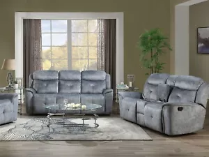 ON SALE - Modern Living Room Silver Gray Fabric Reclining Sofa Loveseat Set IFAF - Picture 1 of 5