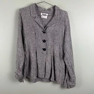 Flax 100% Linen Womens Petite Button Front Jacket Shirt Textured Grey VTG Collar - Picture 1 of 8