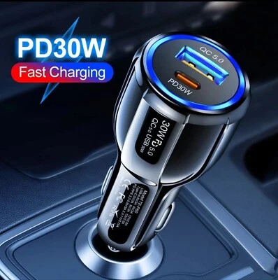 2x USB 30W Zigarettenanzünder Schnell Ladegerät Auto KFZ Ladeadapter Handy Lader - Bild 1 von 2